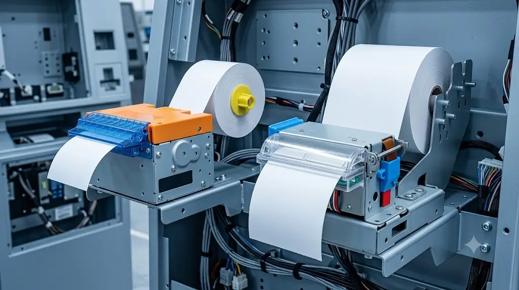 Embedded kiosk printer integrated inside a self-service terminal system