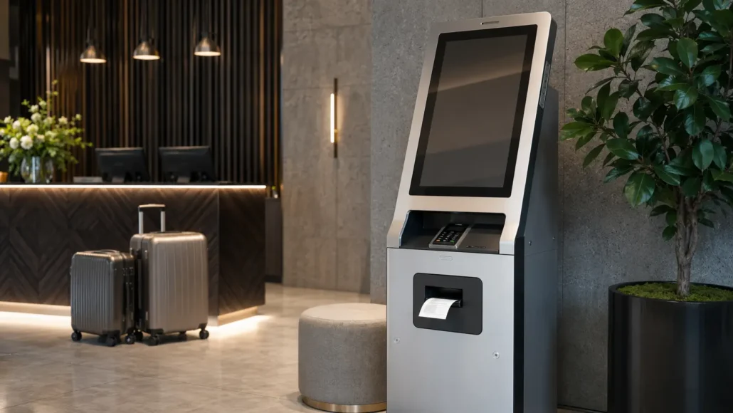 Uncollected receipt left at a self-service kiosk output slot creating operational maintenance issue