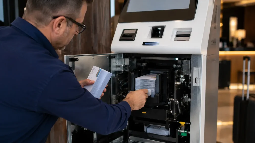 Card hopper maintenance in real hotel self-check-in deployment environment