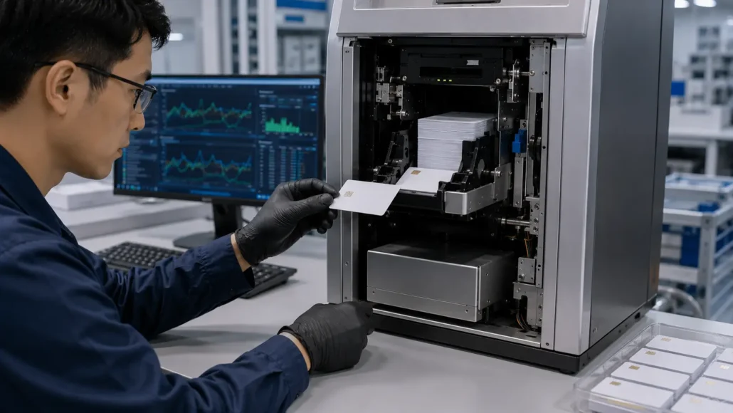 Card dispenser operating under controlled testing conditions before deployment