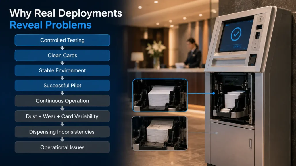 How real deployment conditions gradually expose card dispensing issues