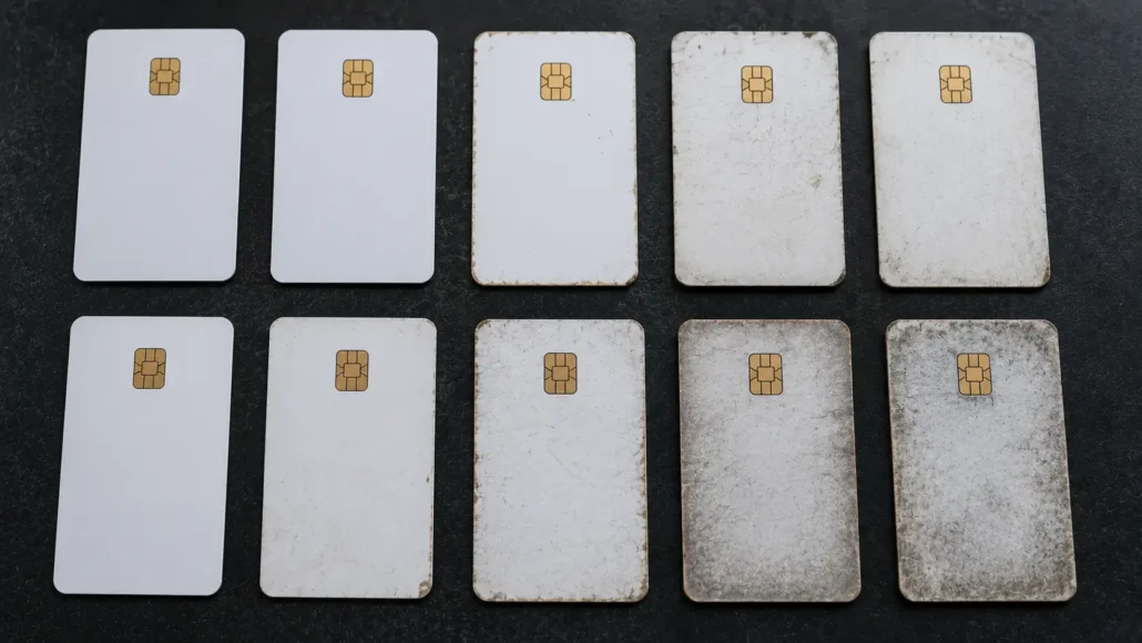Repeatedly reused hotel RFID cards developing characteristics that affect dispensing consistency