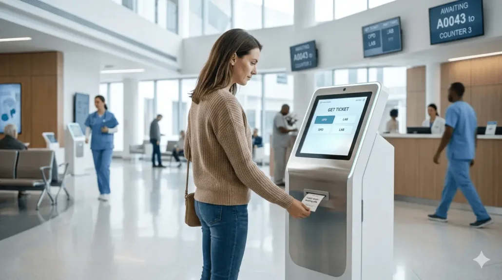 self-service queue management kiosk