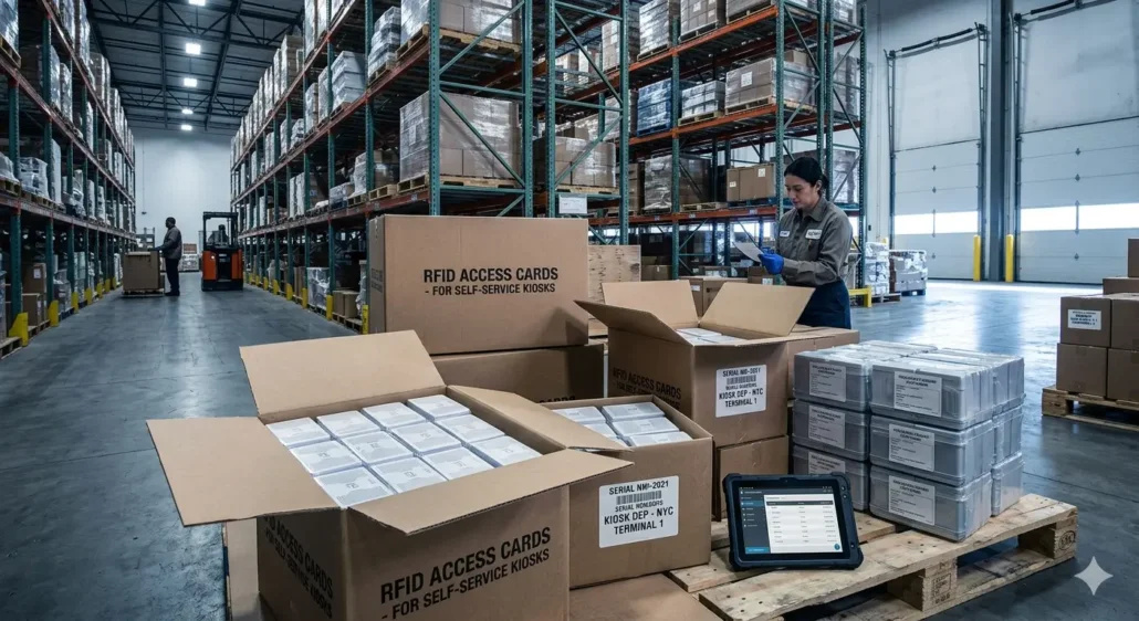 Stored RFID card inventory showing how storage conditions influence long-term dispensing performance