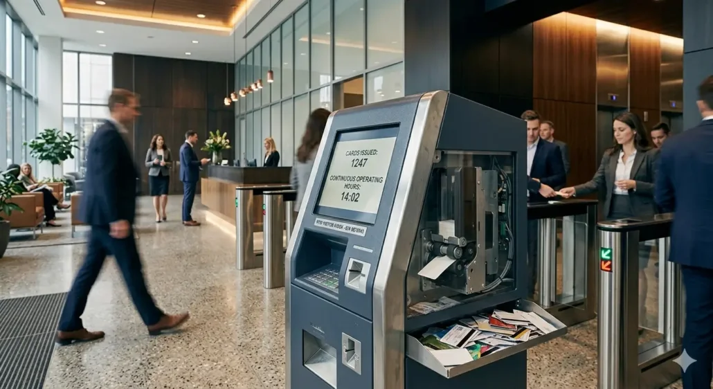 High-volume RFID card issuance during peak visitor registration periods