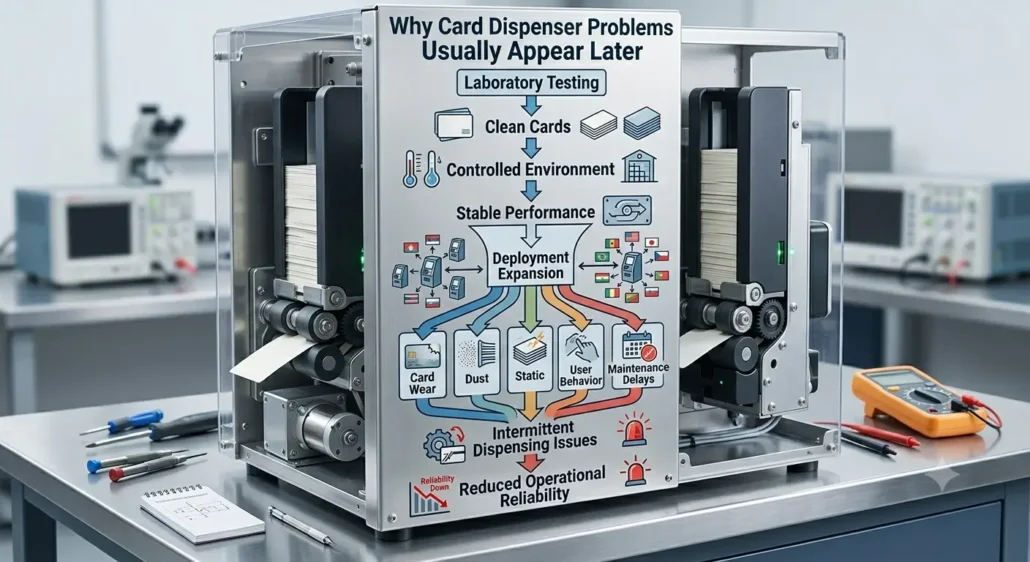 Factors that gradually affect card dispenser reliability after deployment expansion