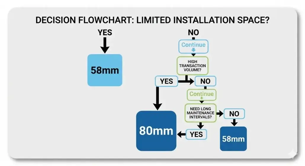 Decision framework for selecting 58mm or 80mm kiosk printer configurations