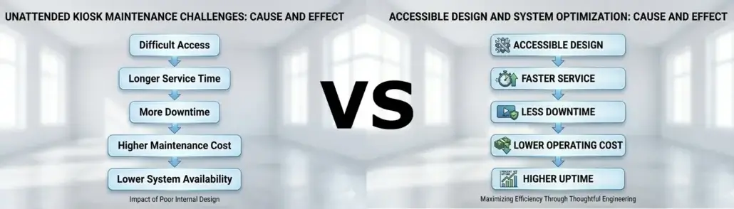 Impact of maintenance accessibility on kiosk uptime and operating costs
