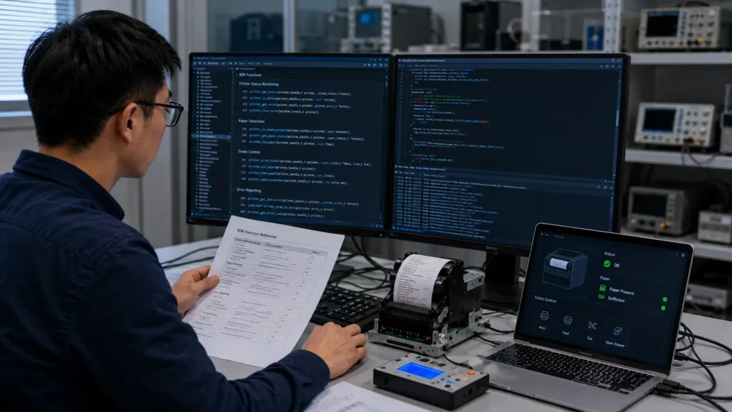 Kiosk printer SDK providing device status monitoring and printer control functions
