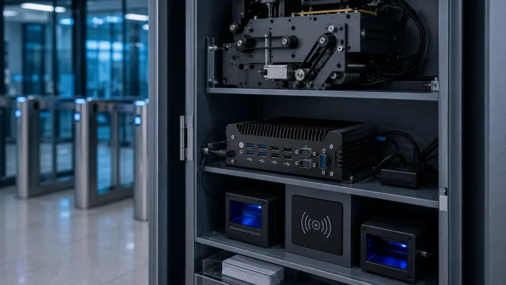 Industrial PC managing multiple access control devices and kiosk hardware components