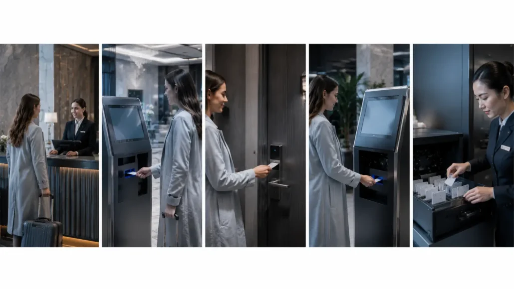 Hotel RFID room card lifecycle from issuance to collection and reuse