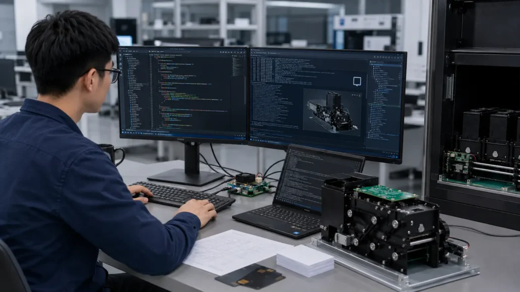Software engineer integrating card dispenser SDK into Linux kiosk platform