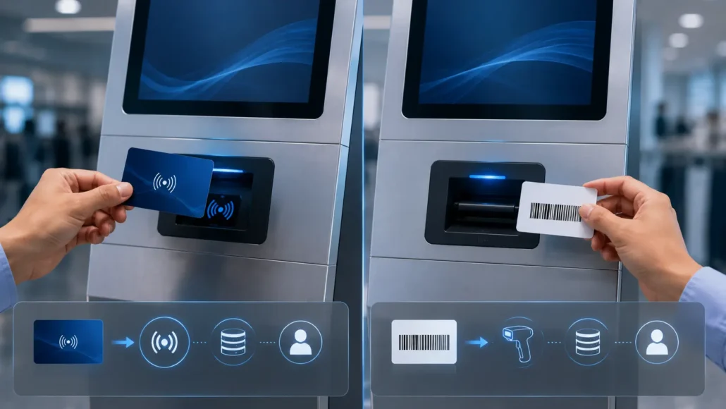 Comparison between RFID membership cards and barcode membership cards used in self-service registration kiosks
