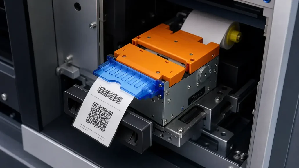 80mm kiosk printer printing and cutting parking ticket with presenter holding ticket at kiosk exit