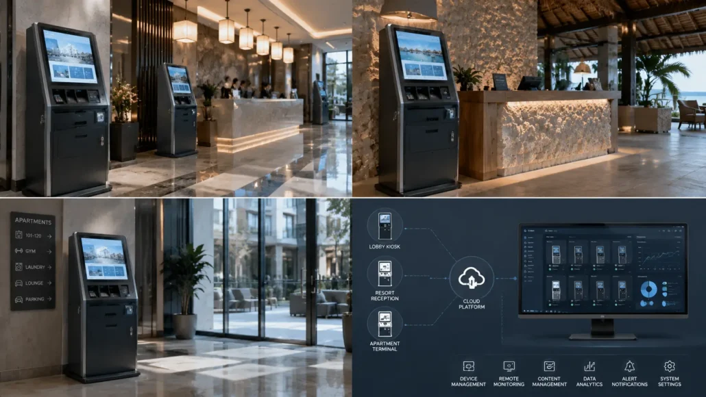 multiple hotel self-service kiosk deployment scenarios