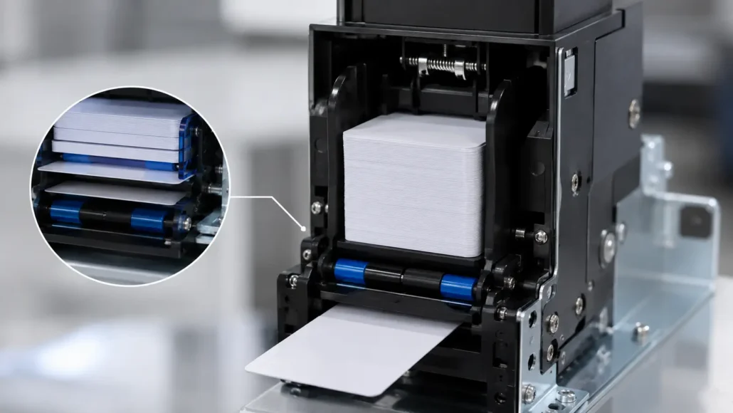 Card dispenser hopper design for reliable card separation and anti-double-card dispensing