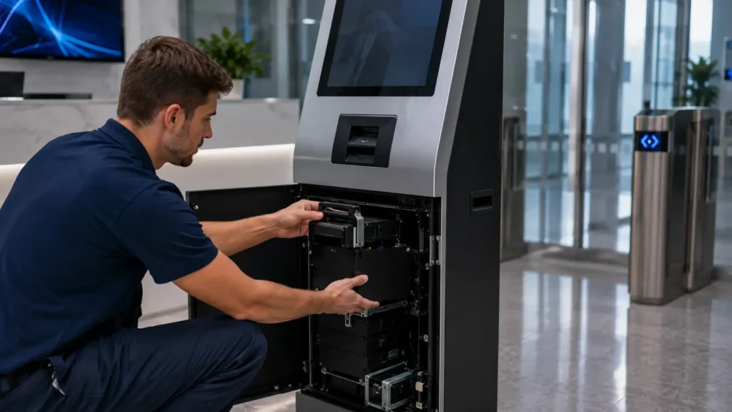 System integrator evaluating visitor management card dispenser solutions