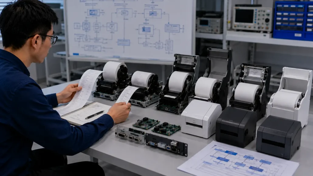 Selecting kiosk printers based on paper roll capacity and deployment requirements