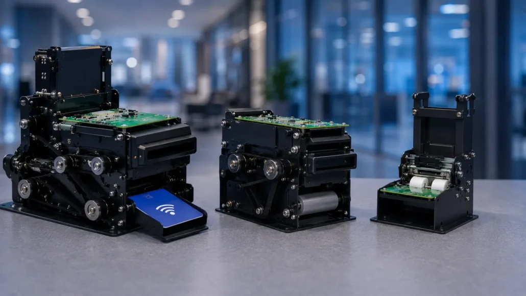 SNR-K750-L circulating card dispenser, SNR-D3000 card collector and SNR-D3000-RF RFID card collector for card lifecycle management