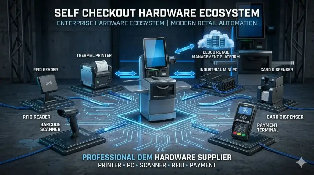 Industrial hardware components for self checkout systems