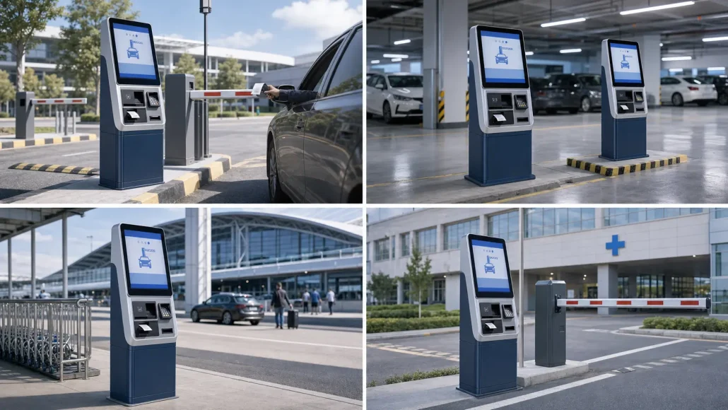 Parking kiosk printer deployment in airport mall hospital and commercial parking systems worldwide